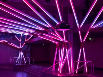 RGB Rigid LED Bars Define a Geometric Entertainment Interior