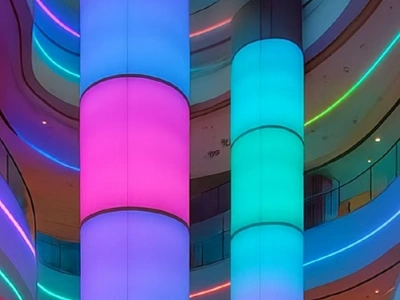RGB LED Panels Create Luminous Columns in a Commercial Atrium